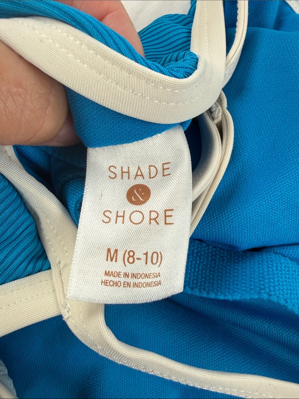 Shade & Shore Blue One-Piece Swimsuit with Cream Trim -Size Medium - Picture 5 of 5
